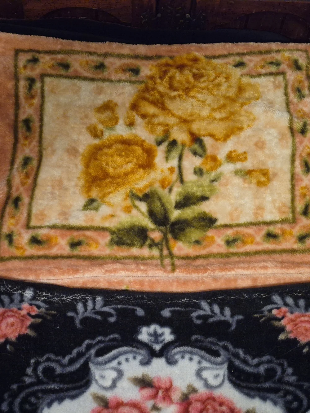 Vintage Velvet Floral Fringed Pillowcases Black Pink Mix Match Pair